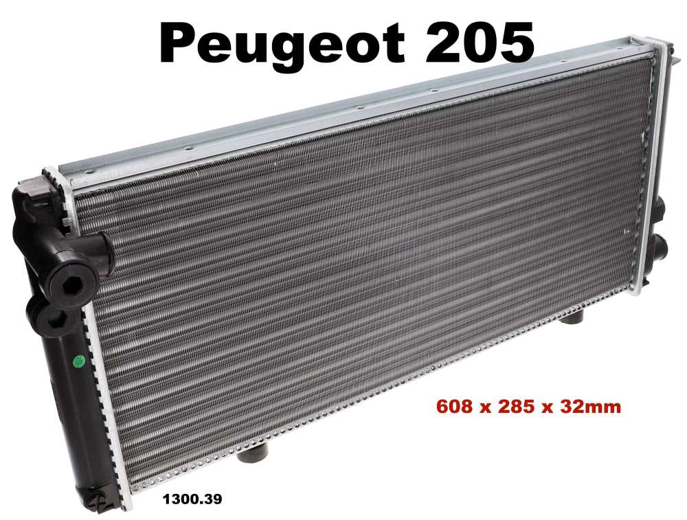 Peugeot - P 205, radiator. Suitable for Peugeot 205. Dimension: 608 x 285 x 32mm. Or. No. 1300.39