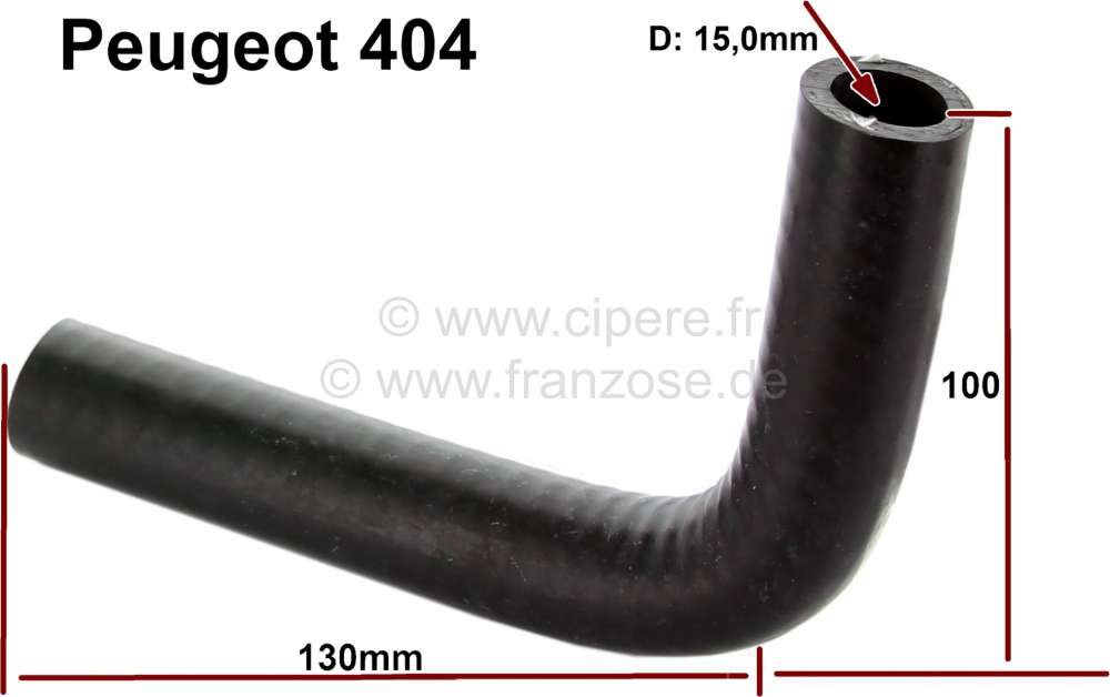 Peugeot - P 404, radiator hose, for inlet to the heater radiator. Suitable for Peugeot 404, starting