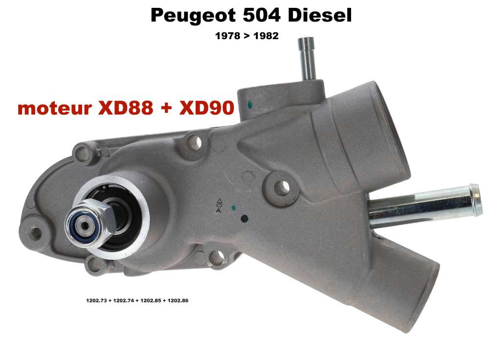 Peugeot - P 504, water pump. Suitable for Peugeot of 504 Diesel. 1,9D + 2,1D. Installed from year of