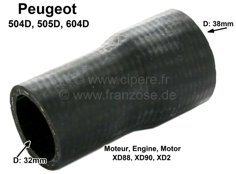 Peugeot - P 504/505/604, radiator hose reduction connection. Diesel engine: XD88, XD90, XD2. Suitabl