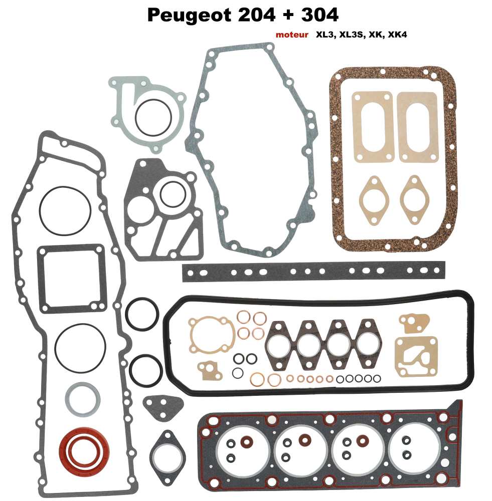 Renault - P 204/304, engine gasket set (inclusive cylinder head gasket). Suitable for Peugeot 204 + 