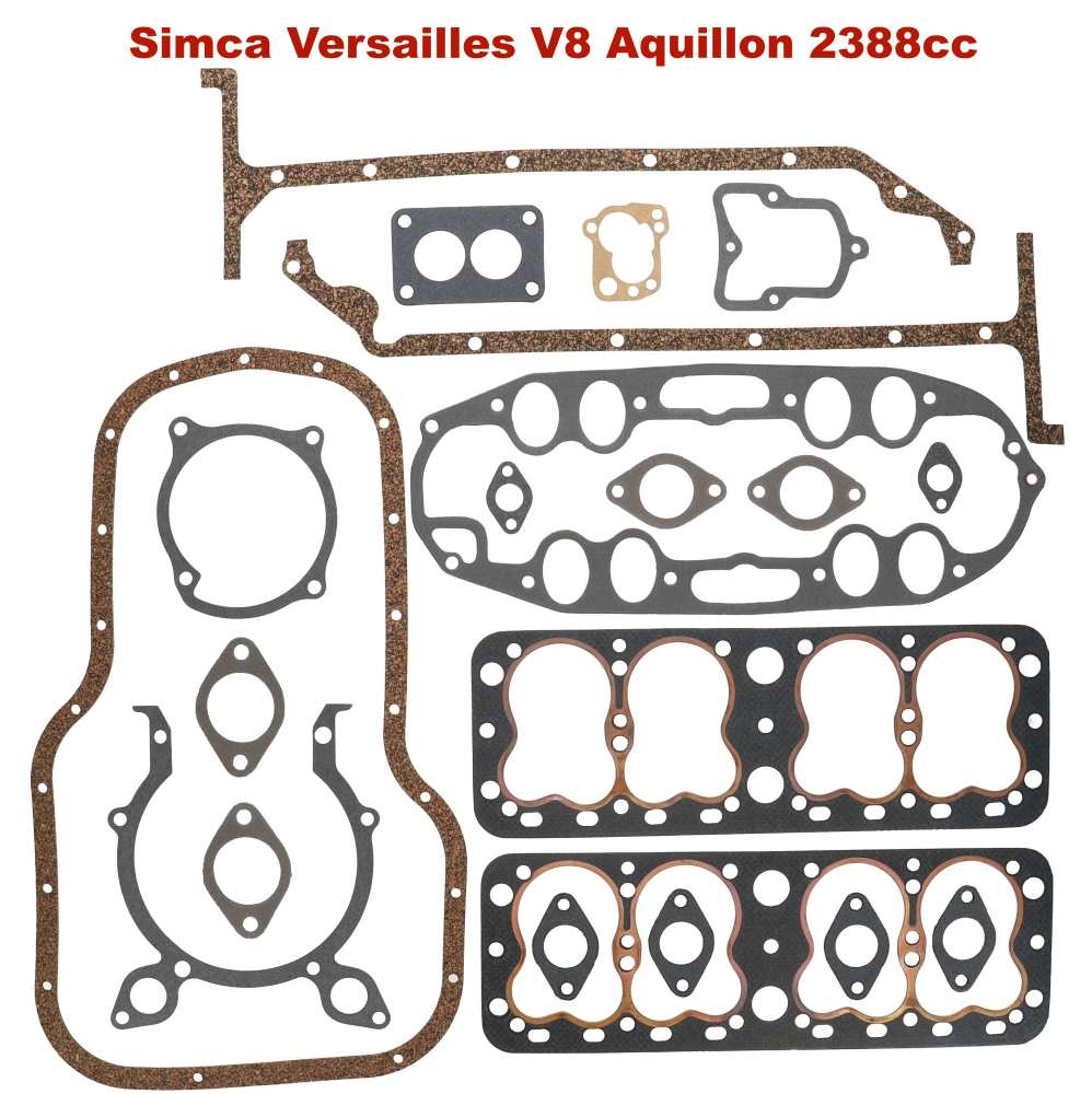 Alle - Simca, engine gasket set completely. Suitable for Simca Versailles V8 Aquillon 2388cc.