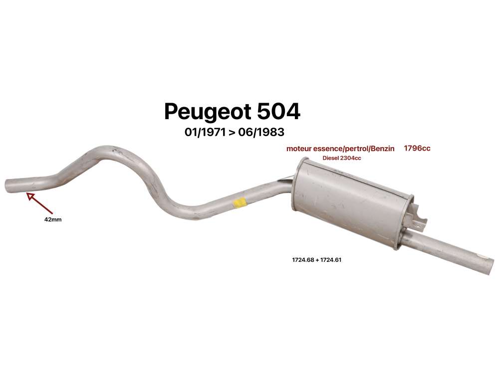 Peugeot - P 504, silencers rear. Suitable for Peugeot 504, of year of construction 01/1971 to 06/198