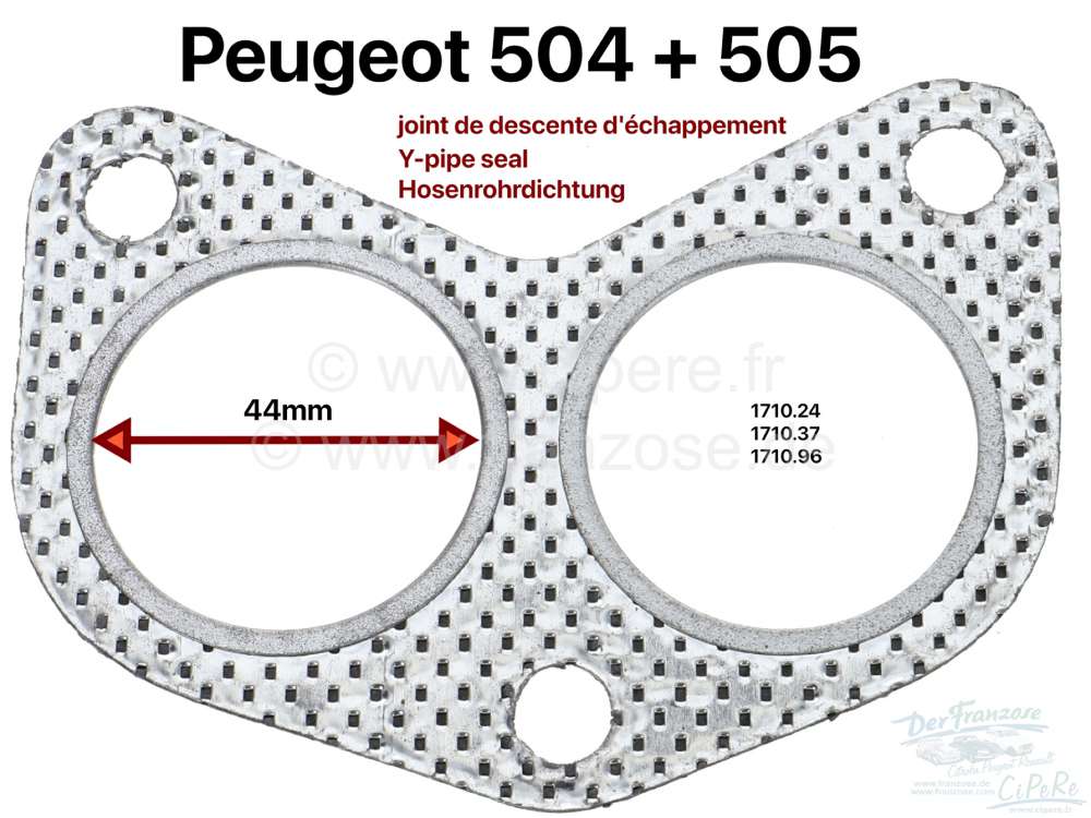 Renault - P 504/505, Y-pipe seal. Suitable for Peugeot 504 + 505. Or. No. 1710.24 + 1710.37 + 1710.9