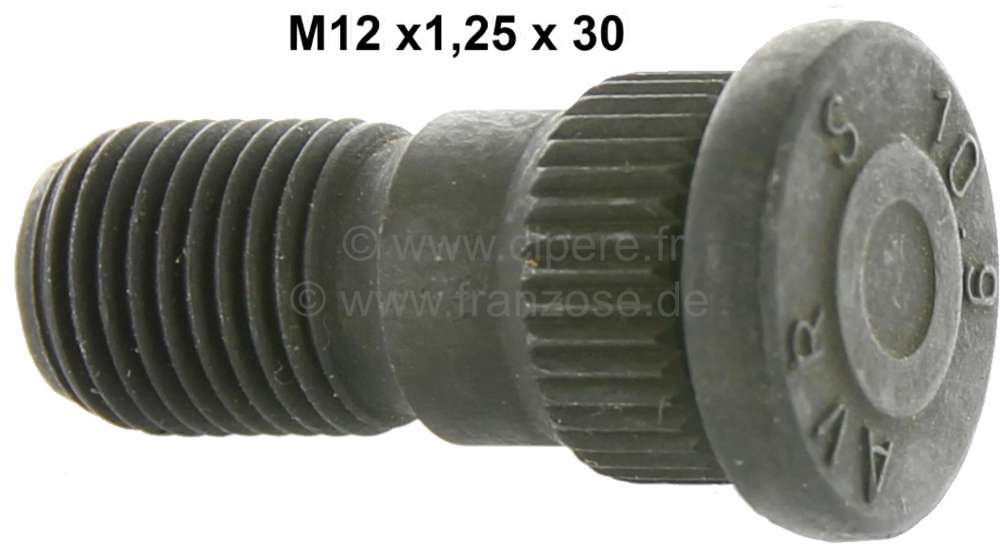 Citroen-2CV - Wheel bolt M12 x 1.25 x 30mm. Suitable for Peugeot 104, 404 (starting from year of constru