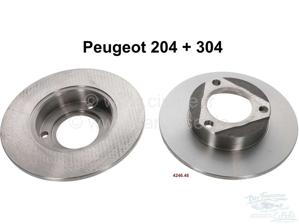 Peugeot - P 204/304, brake disk set. Diameter: 257mm. Brake disk thickness: 10.0mm. Number of holes:
