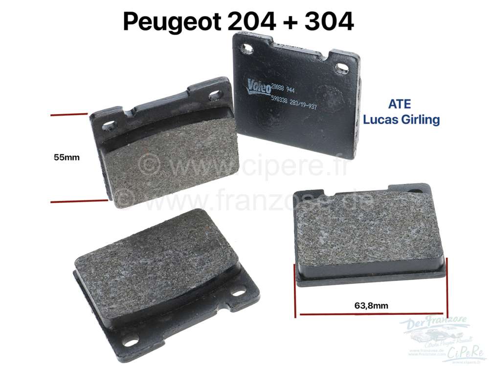 Peugeot - P 204/304, brake pads front, system TEVES-ATE >07/1968 / Lucas-Girling.  Width 63,3, heigh