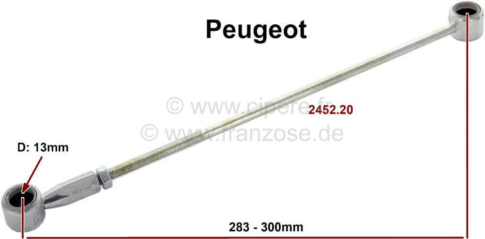 Peugeot - Gear lever (tie bar) for the gear shift. For ball: 13,0mm. Overall length: 283 - 300mm. Or