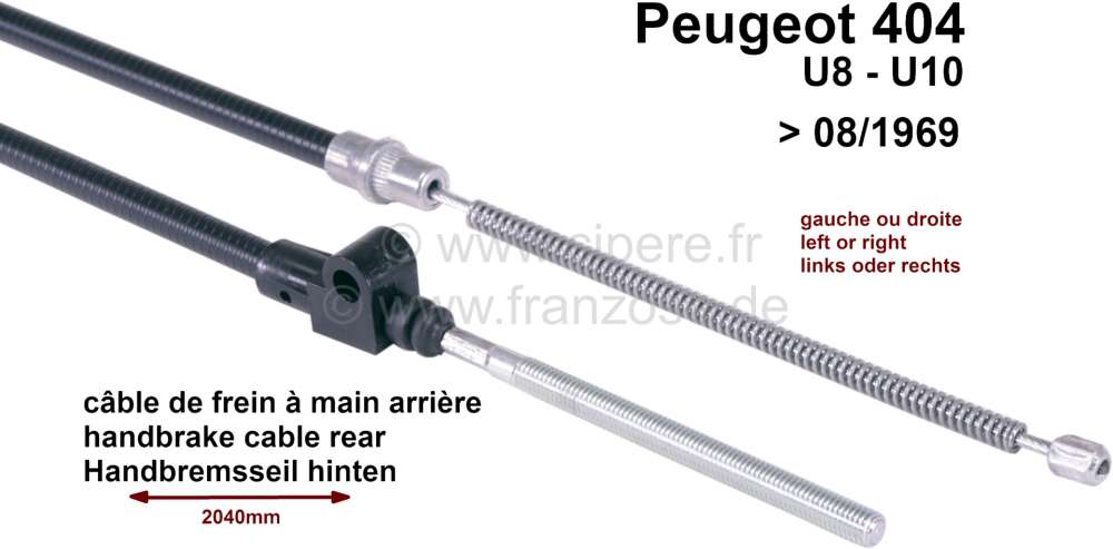 Peugeot - handbrake cable Peugeot 404 U8-U10, rear >08/69     2040/1620mm fits left + right side