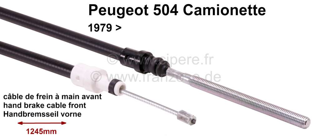 Peugeot - handbrake cable Peugeot 504 Camionette front, >79, length 1245/725mm, fits left or right s