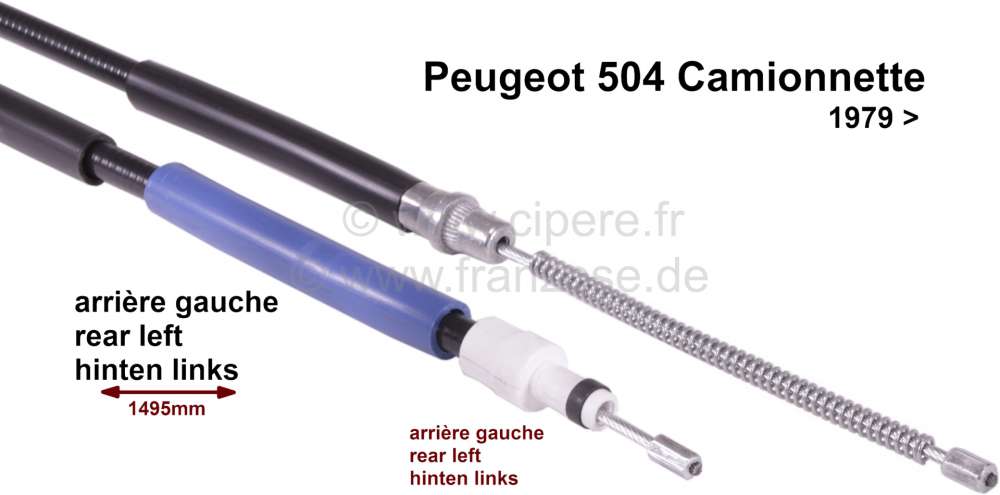 Peugeot - handbrake cable Peugeot 504 Camionette rear left side, >79, 1495/1090