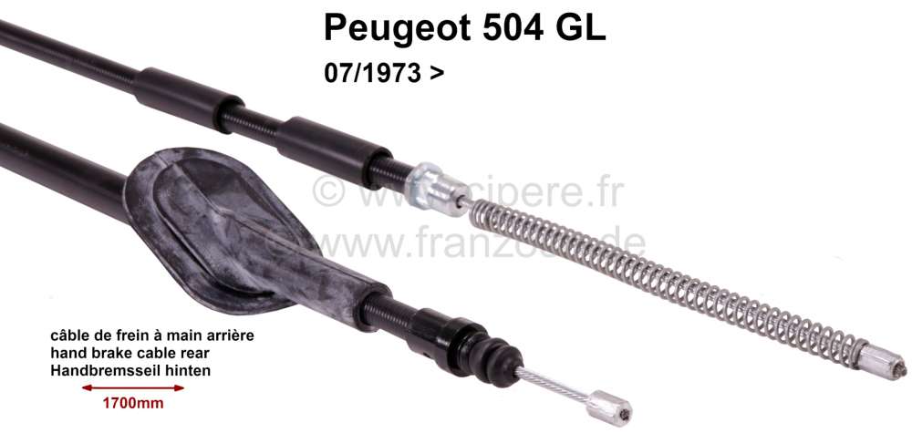 Peugeot - handbrake cable Peugeot 504 GL rear, >7/73     1700/1500mm, fits left or right side