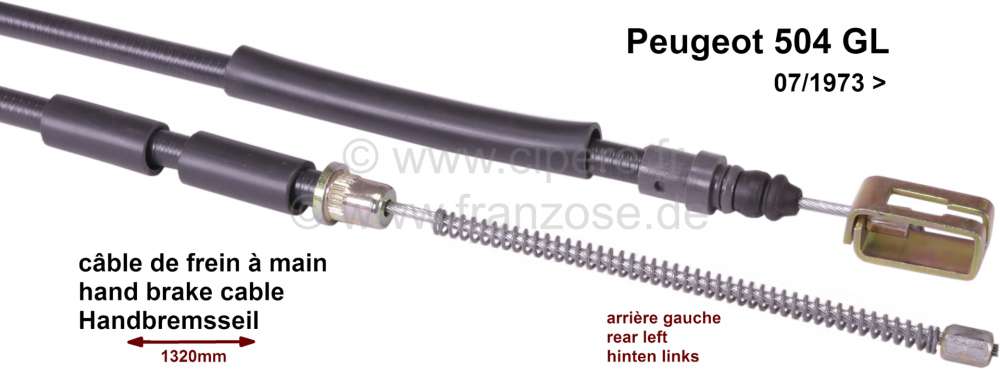 Renault - handbrake cable Peugeot 504 GL rear left side, >07/73 1320mm/970mm