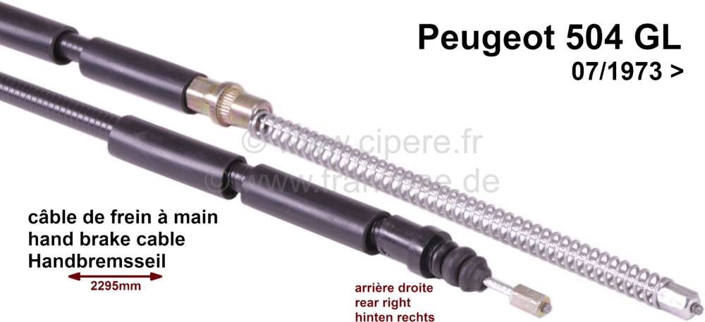 Peugeot - handbrake cable Peugeot 504 GL, rear right side, >07/73, 2295/1320mm