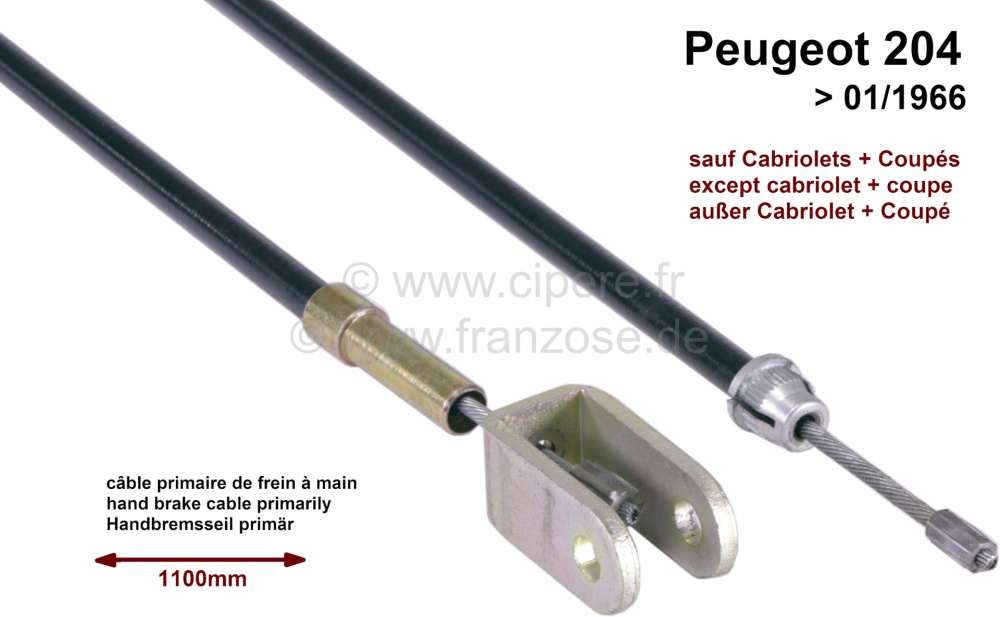 Peugeot - P 204, hand brake cable primarily (first rope), Peugeot 204 to year of  construction 01.19