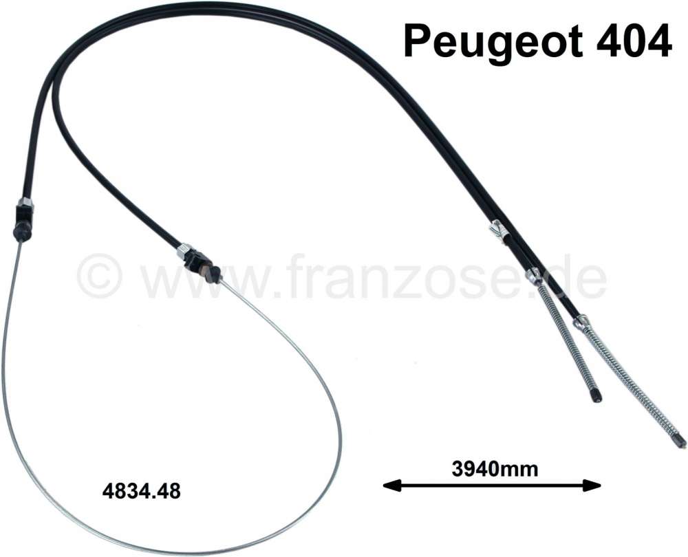 Peugeot - P 404, hand brake cable rear. Suitable for Peugeot 404. Length totally: 3940mm. Or. No. 48