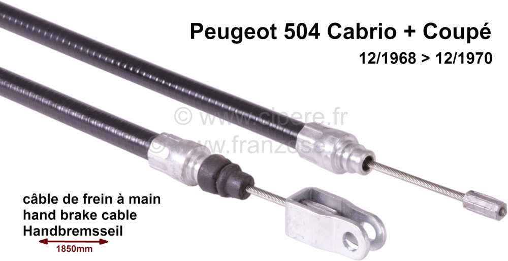 Renault - P 504 Cabrio + Coupe / hand brake cable from handle to guide roller.  (First caple) 504 fr