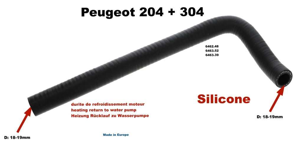 Citroen-2CV - P 204/304. Heating water hose return to the water pump. Suitable for Peugeot 204 + 304. Or