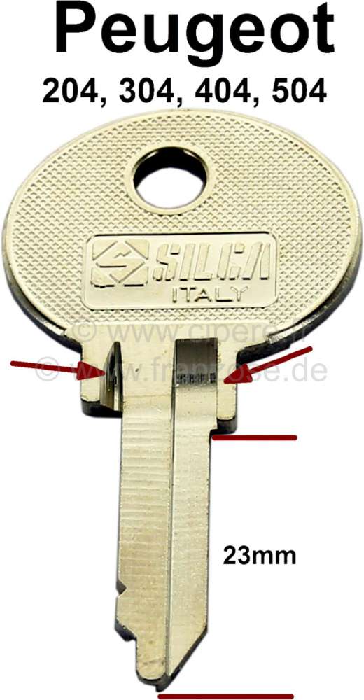 Peugeot - Blank key for starter lock + door lock. Suitable for Peugeot 204 starting from 1965. Peuge