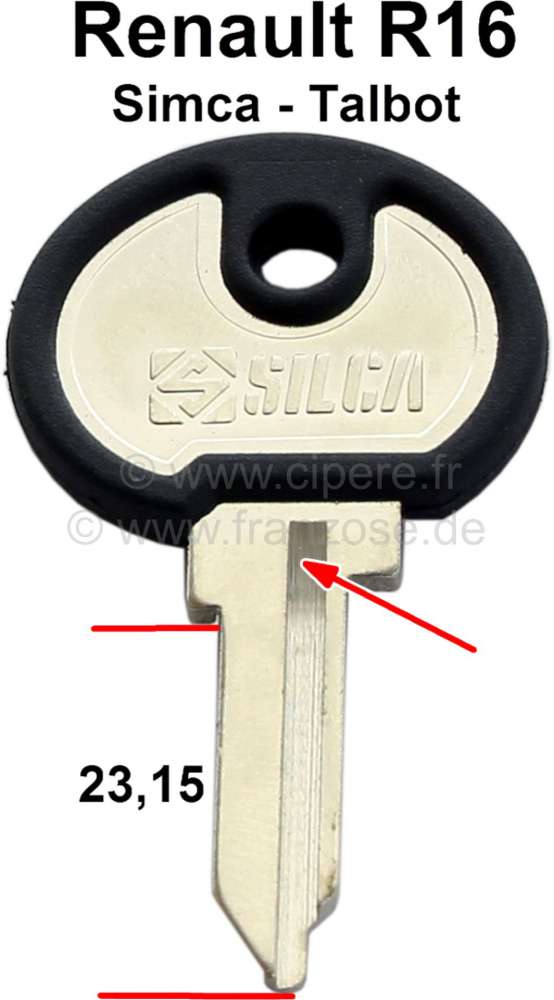 Peugeot - Blank key for starter lock + door lock. Suitable for Renault R16, of year of construction 
