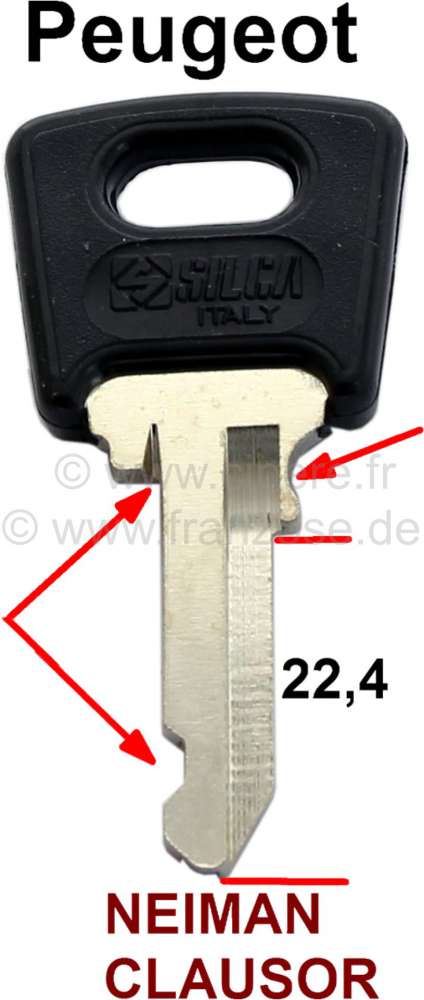 Citroen-2CV - Blank key for starter lock + door lock. Suitable for Peugeot 504 GRD, of year of construct