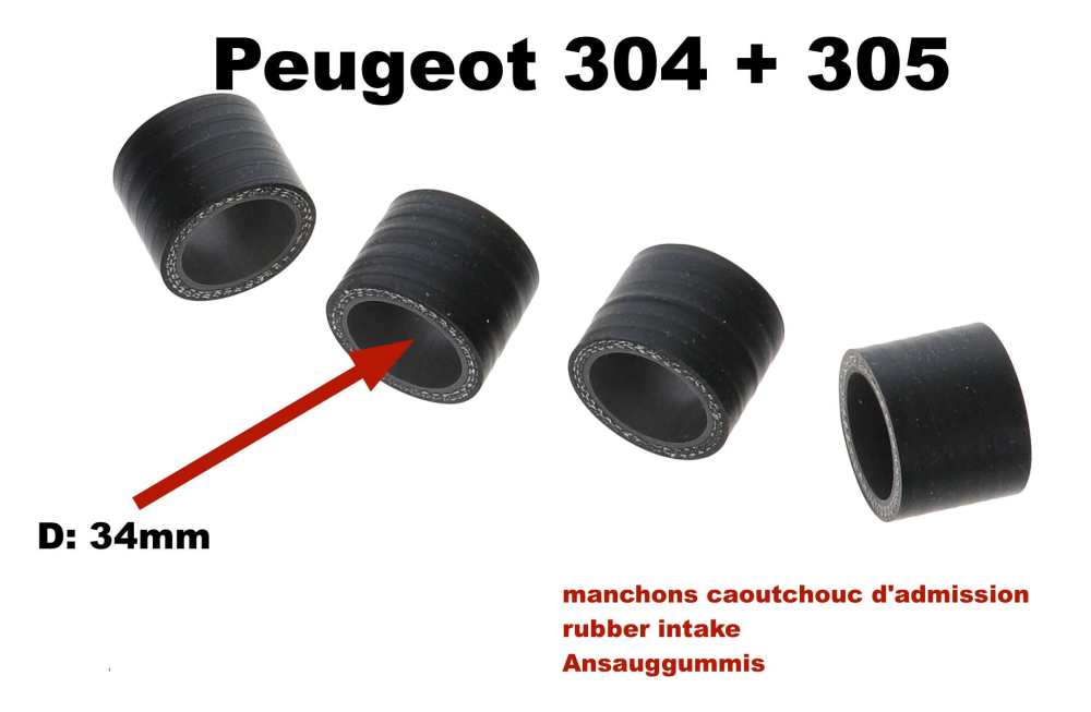 Renault - P 304, rubber intake seals (4 pieces) for inlet manifold. Suitable for Peugeot 304 + 305. 