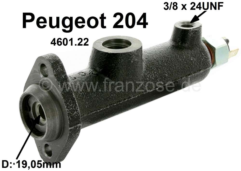 Peugeot - P 204, master brake cylinders, suitable for Peugeot 204. Piston diameter: 19,05mm. The mas
