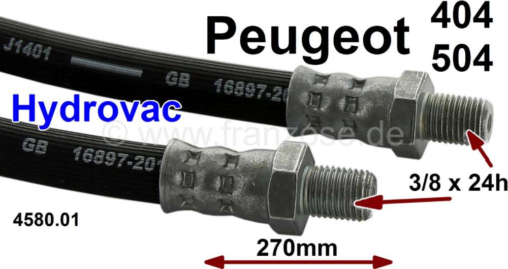 Peugeot - P 404/504, brake hose from the master brake cylinder to the Hydrovac. Suitable for Peugeot