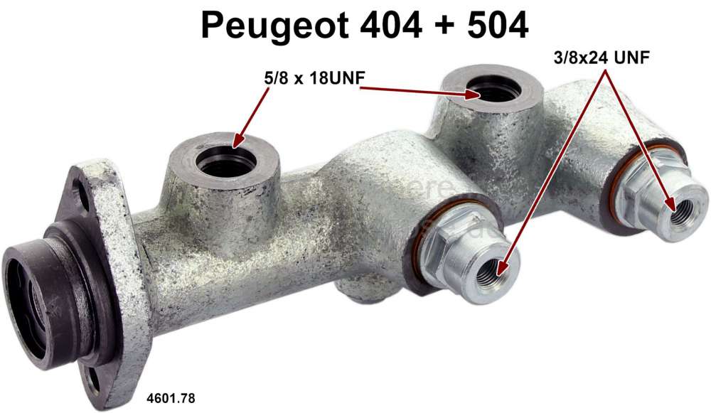 Peugeot - P 404/504, master brake cylinder dual circuit. Piston diameter: 25,4mm. Suitable for Peuge