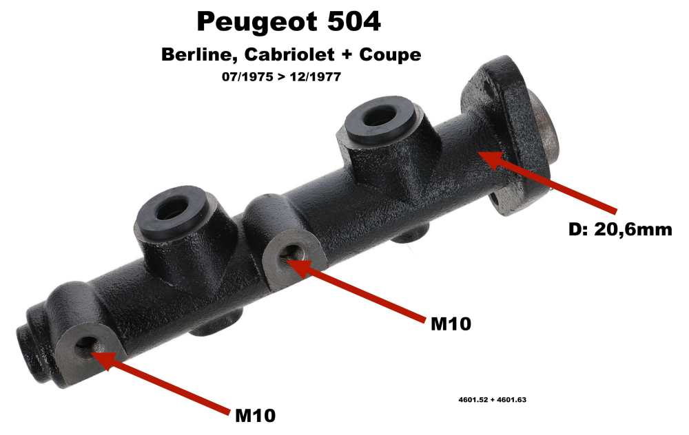 Peugeot - P 504, master brake cylinder, dual circuit. Suitable for Peugeot 504 sedan, of year of con