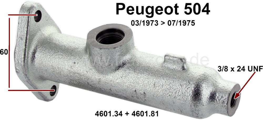 Renault - P 504, master brake cylinder single circuit. Piston diameter: 19,05mm (3/4 