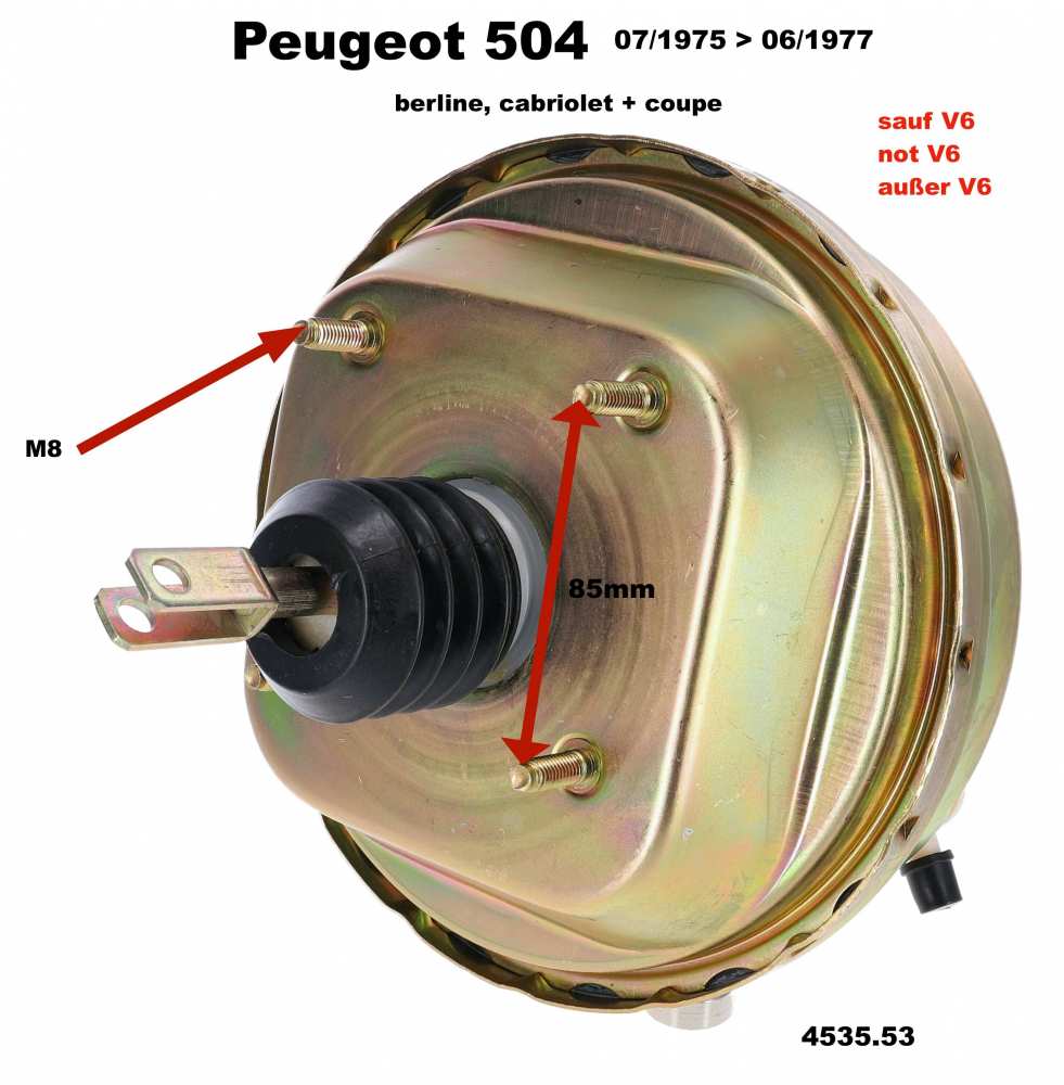 Peugeot - P 504, Mastervac (brake booster). suitable for Peugeot 504 saloon, convertible + coupé, f