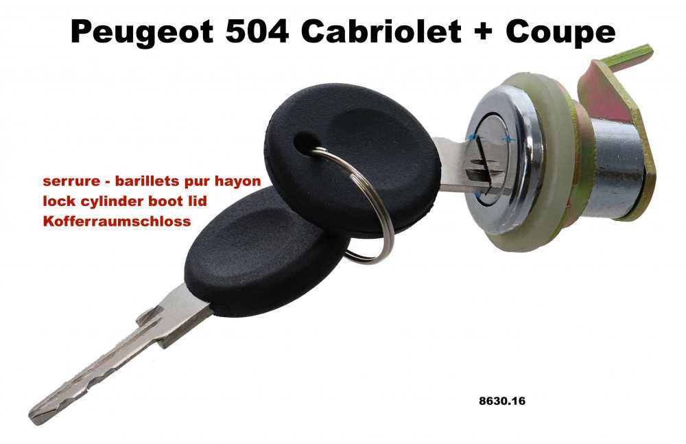 Renault - P 504C, lock cylinder for boot lid (with 2 keys). Suitable for Peugeot 504 convertible + c