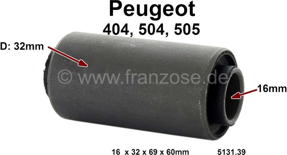 Peugeot - P 404/504/505, bonded-rubber bushing, for the fixture plate spring rear axle. Suitable for