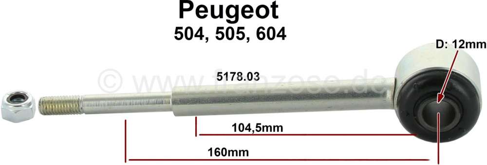 Renault - P 504/505/604, anti roll bar rod, rear axle. Suitable for Peugeot 504 sedan (apart from Lu