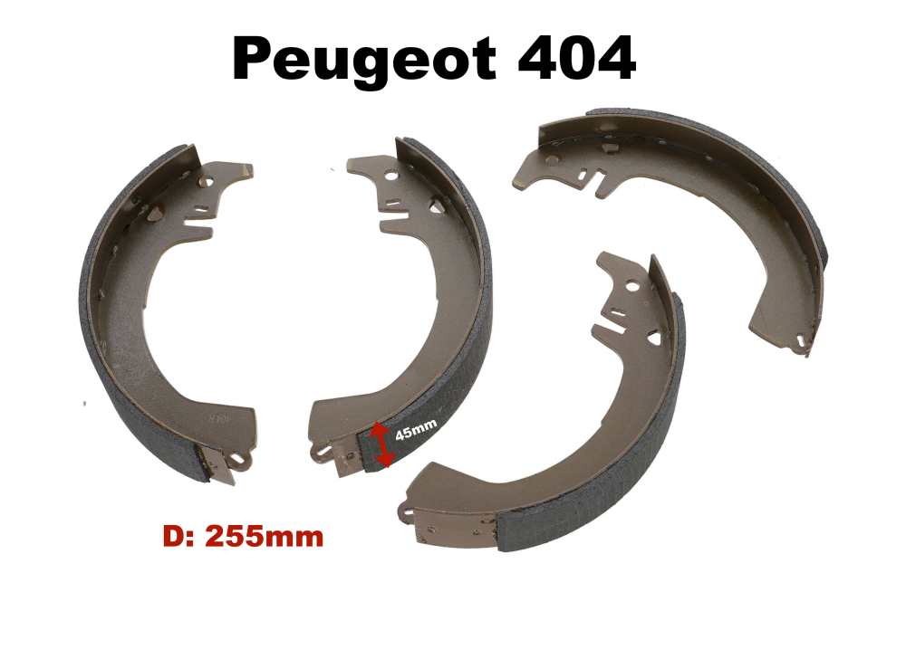 Peugeot - P 404, rear brake shoes for Peugeot 404 with or without brake booster (brake servo). Brake