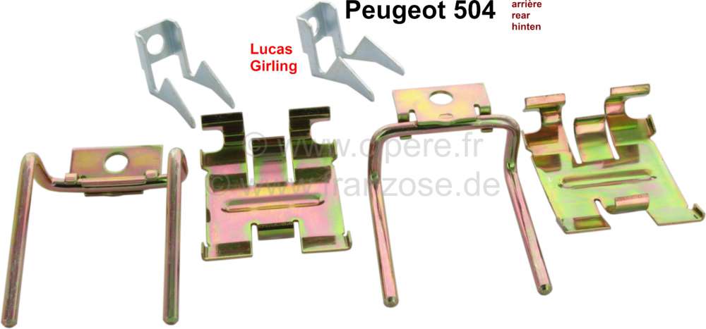 Peugeot - P 504, Brake pads assembly kit rear. Brake system: Lucas. Suitable for Peugeot 504.