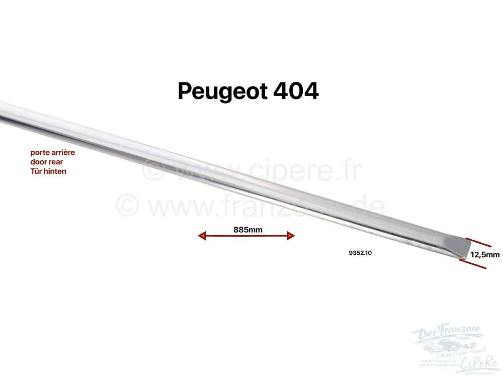 Peugeot - trim strip stainless steel polished, Peugeot 404 rear door, fits left or right per piece, 