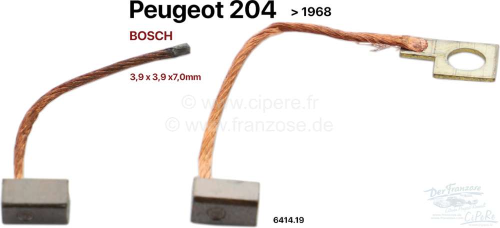 Peugeot - P 204, wiper motor Bosch: set of carbons. Or. No. 6414.19. Suitable for Peugeot 204 to Sal
