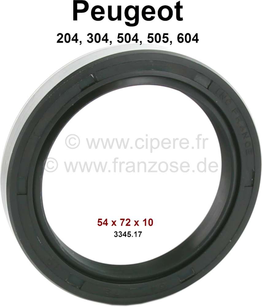 Peugeot - P 204/304/504/505, wheel bearing shaft seal. Dimension: 54 x 72 x 10mm (wheel bearing insi