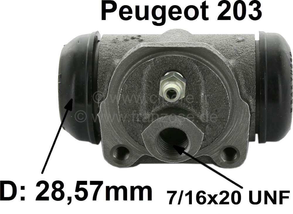 Peugeot - P 203/Simca, wheel brake cylinder in front. Piston diameter: 28,57mm (1 1/8 inch). Suitabl