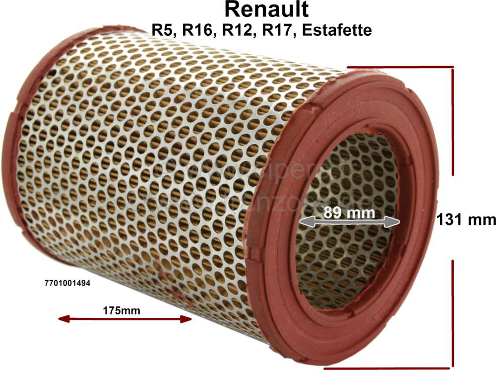 Renault - Air filter. Suitable for Renault R5, Estafette, R16, R12, R17. Alpine 1600. Amount: 175mm.