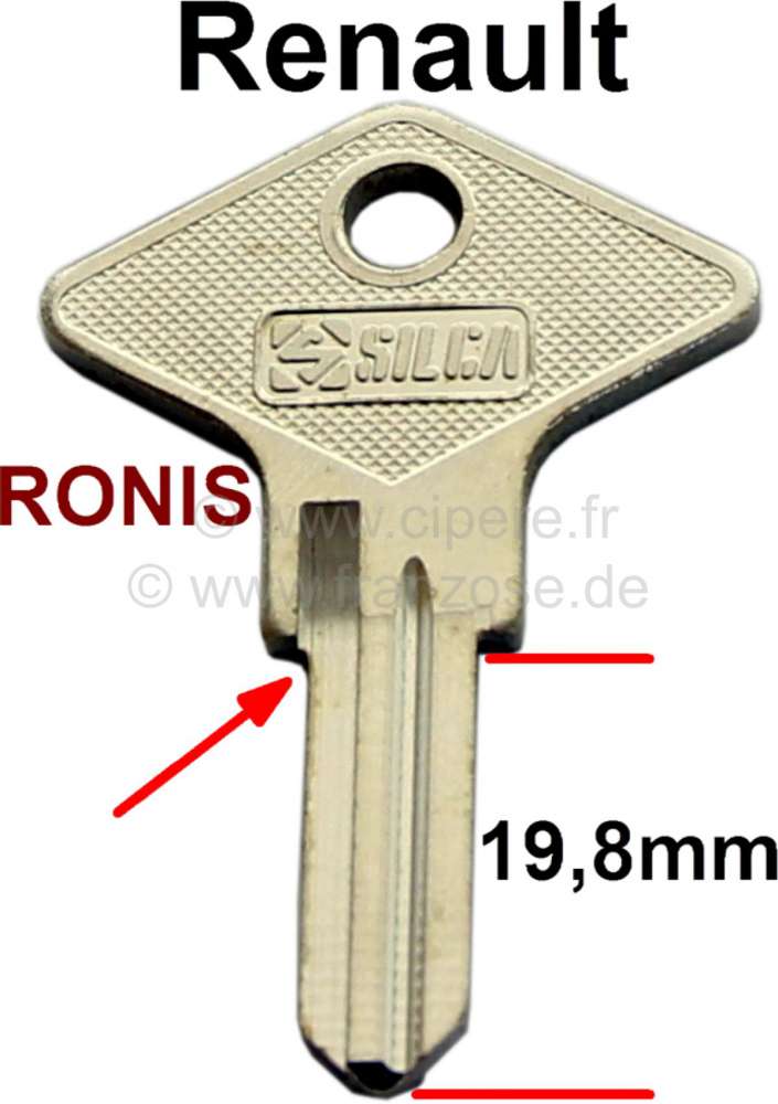 Citroen-2CV - Blank key for door lock. Suitable for Renault R12, from 1969 to 1971. R15 from 1971 to 197