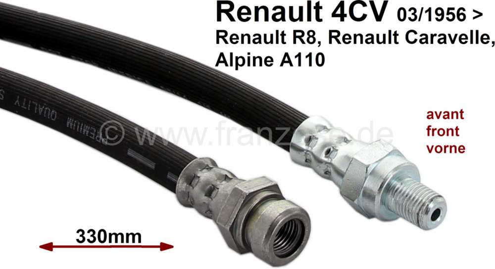 Renault - 4CV/Caravelle/R8/A110, brake hose front. Suitable for Renault 4CV, starting from year of c