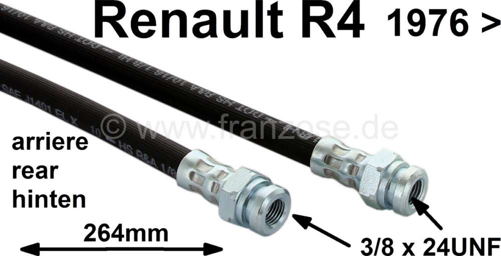 Alle - R4, brake hose rear. Suitable for Renault R4, starting from year of construction 1976. Len