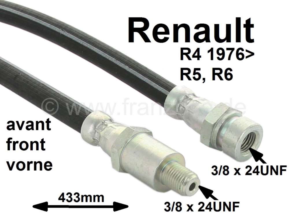 Renault - R4/R5/R6, brake hose front. Suitable for Renault R4, starting from year of construction 19