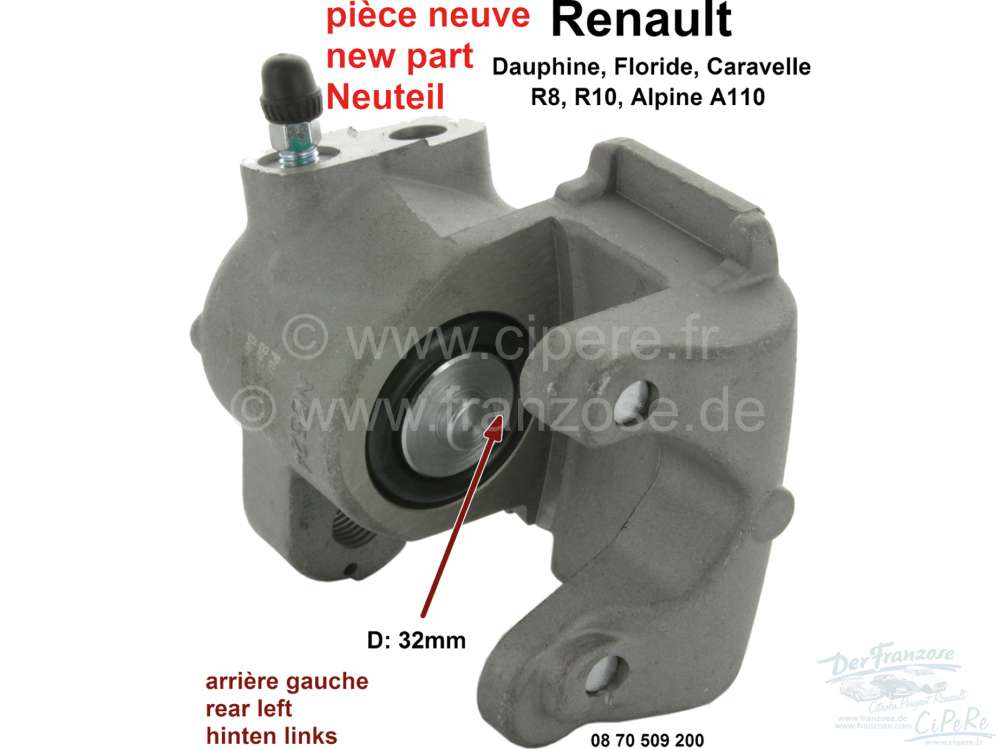 Renault - Rear engine, brake caliper at the rear left (new part). Brake system: Bendix. Piston diame