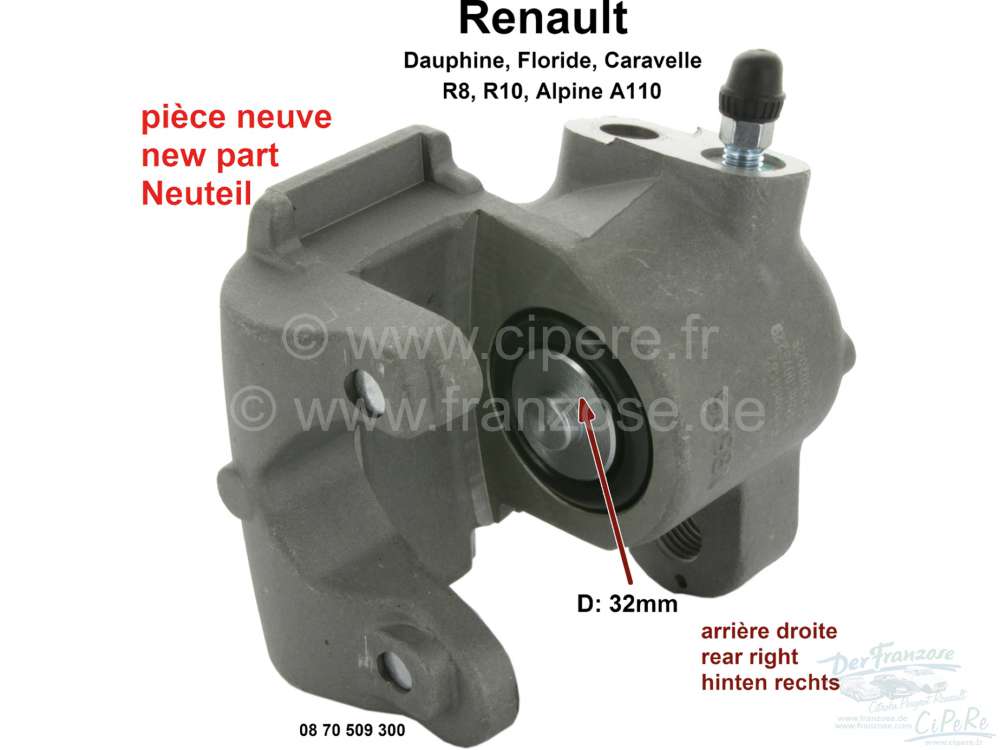 Renault - Rear engine, brake caliper at the rear right (new part). Brake system: Bendix. Piston diam