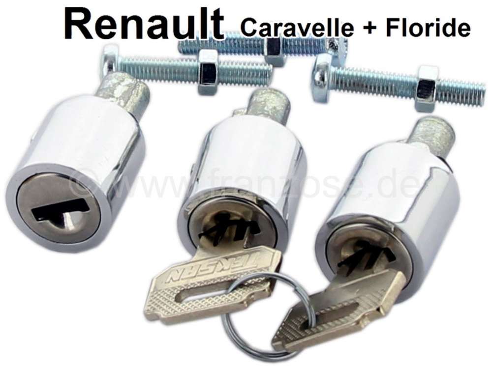Citroen-2CV - Caravelle/Floride, lockcylinder (3 pieces) with 2x key. Suitable for Renault Caravelle + F