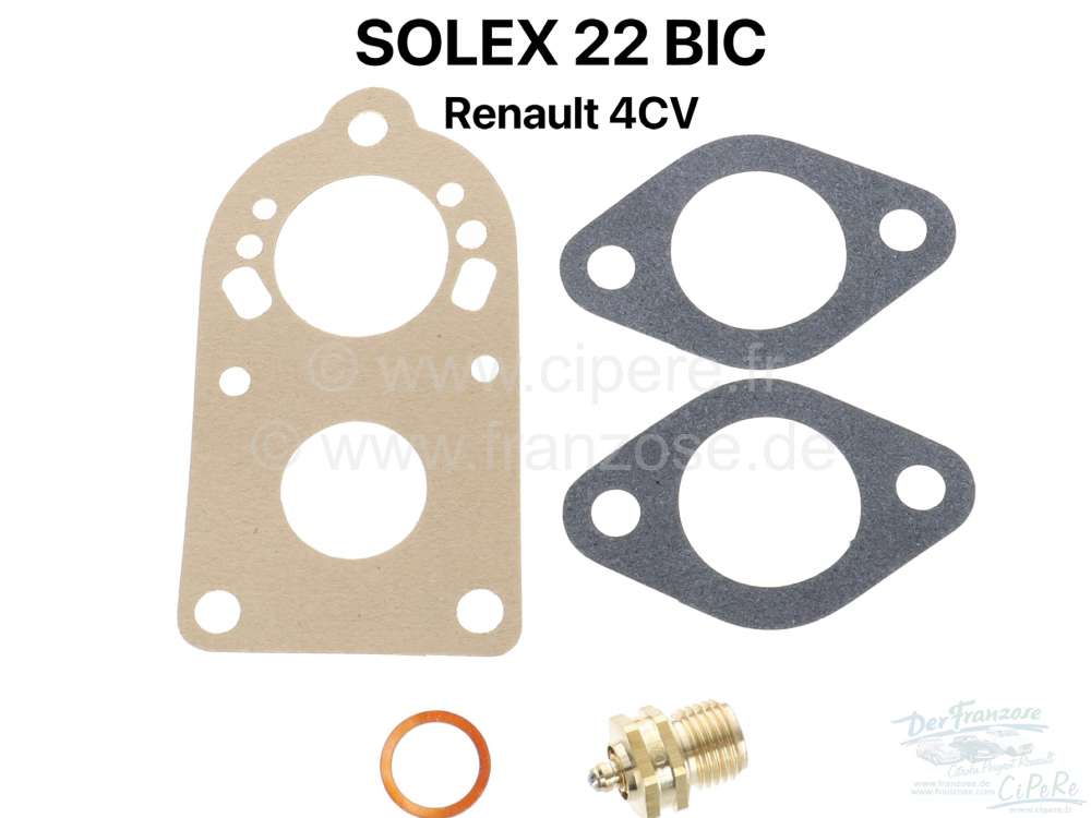 Renault - Carburettor gasket set Solex 22 BIC. Suitable for Renault 4CV.